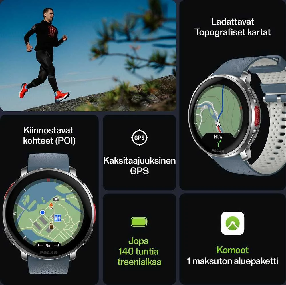 Išmanusis laikrodis Polar Vantage V3 S/L. Sidabrinės spalvos korpusas su melsvos spalvos dirželiu