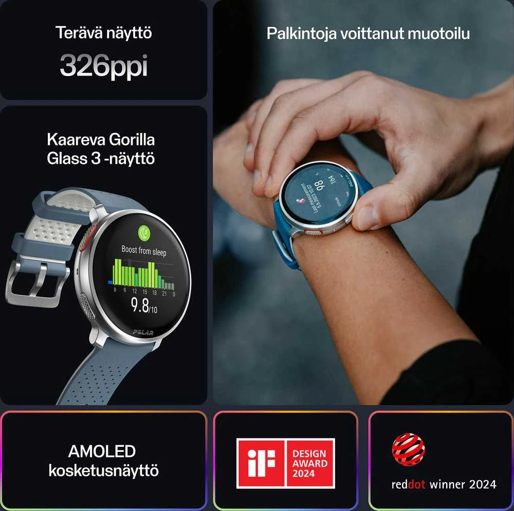 Išmanusis laikrodis Polar Vantage V3 S/L. Sidabrinės spalvos korpusas su melsvos spalvos dirželiu