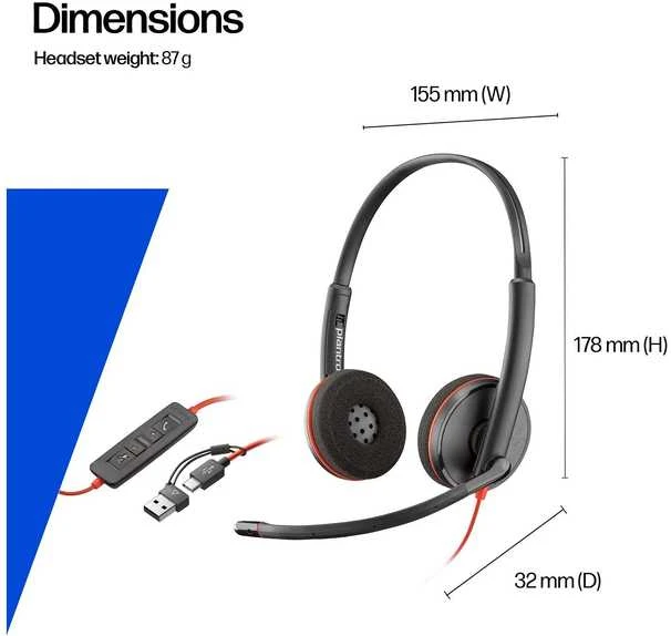 Hewlett Packard (HP) HP Poly Blackwire 3320 stereofoninis Microsoft Teams sertifikuotas USB-C Ausinės +USB-C/A adapteris