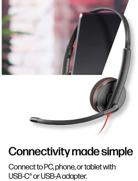 Hewlett Packard (HP) HP Poly Blackwire 3320 stereofoninis Microsoft Teams sertifikuotas USB-C Ausinės +USB-C/A adapteris
