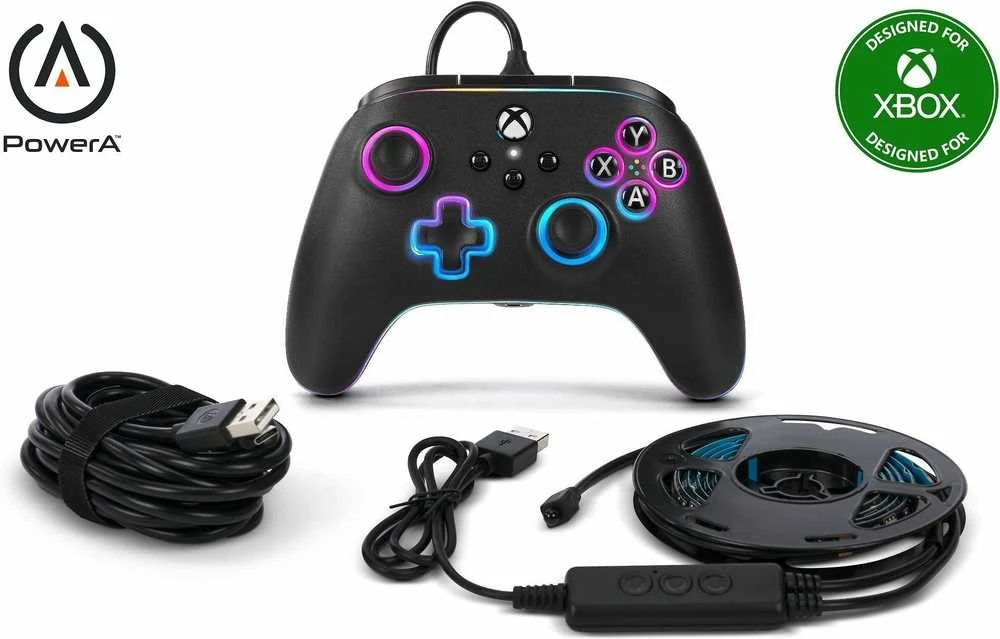 Power A Maitinimas A PowerA Advantage laidinis valdiklis - Xbox Series X/S - m/ Lumectra + RGB LED juostelė - Juodas