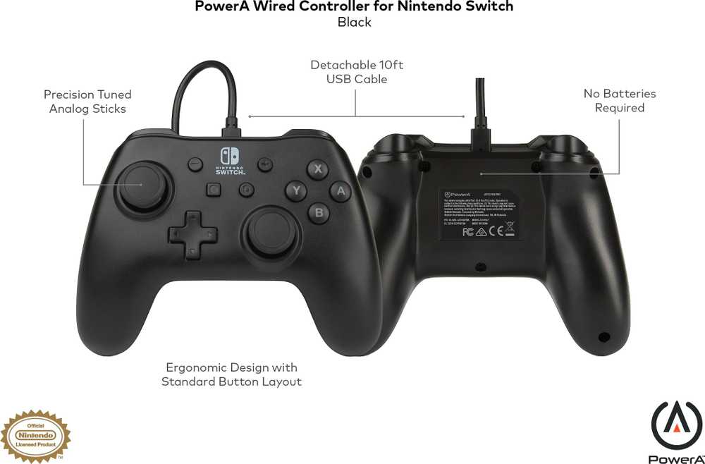 Power A PowerA juodas laidinis valdiklis skirtas Nintendo Switch