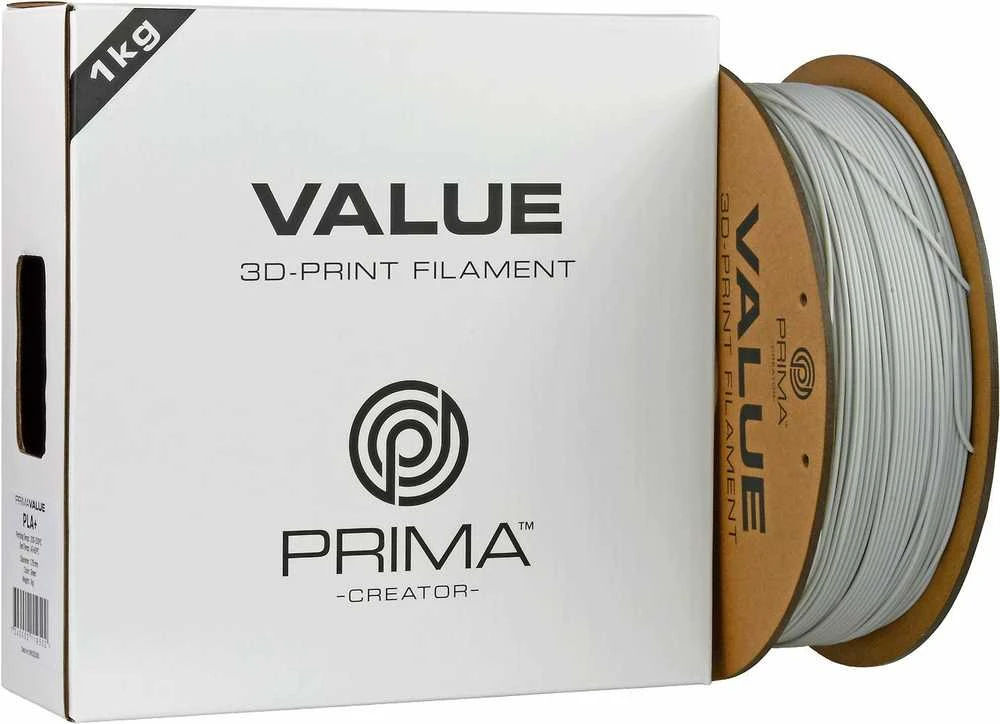 PrimaCreator PLA+ šviesiai pilkas siūlas su ritės dėže
