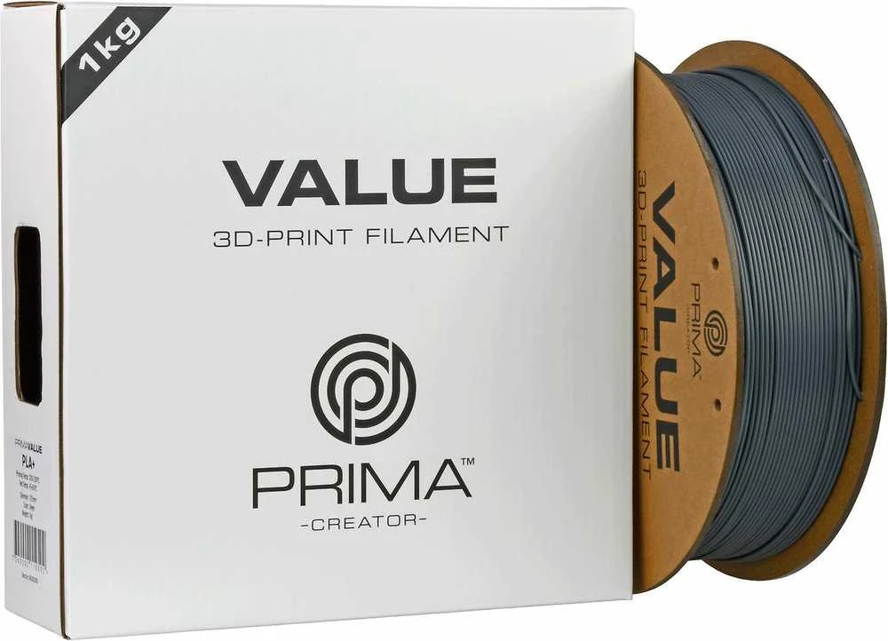 PrimaValue PLA+ 1.75 mm tamsiai pilka gija su pakuote