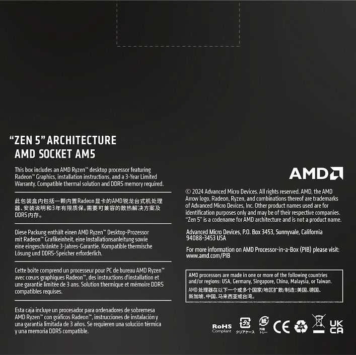 Procesorius AMD CPU Desktop Ryzen 9 16/32T 9950X (4,3 GHz/5,7 GHz, 80 MB, 170 W, AM5) dėžutė su Radeon Graphics
