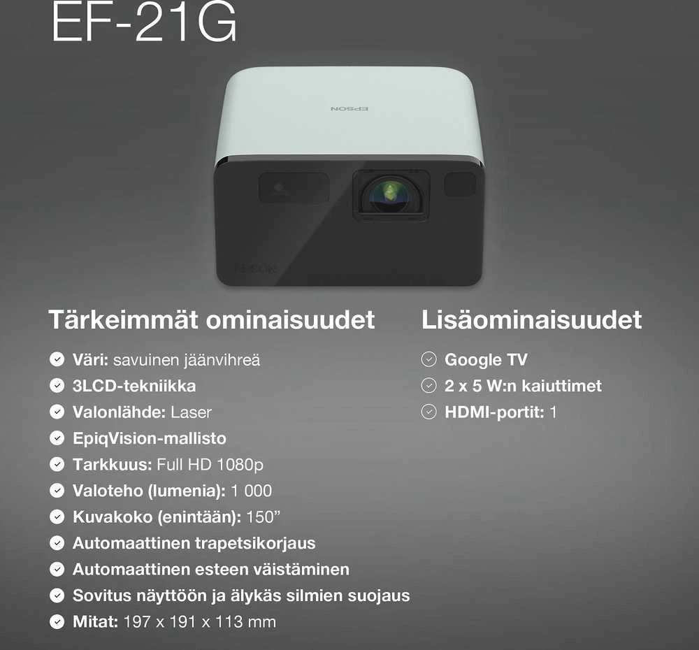 Projektorius Epson | EF-21G | Full HD (1920x1080) | 1000 ANSI lumens