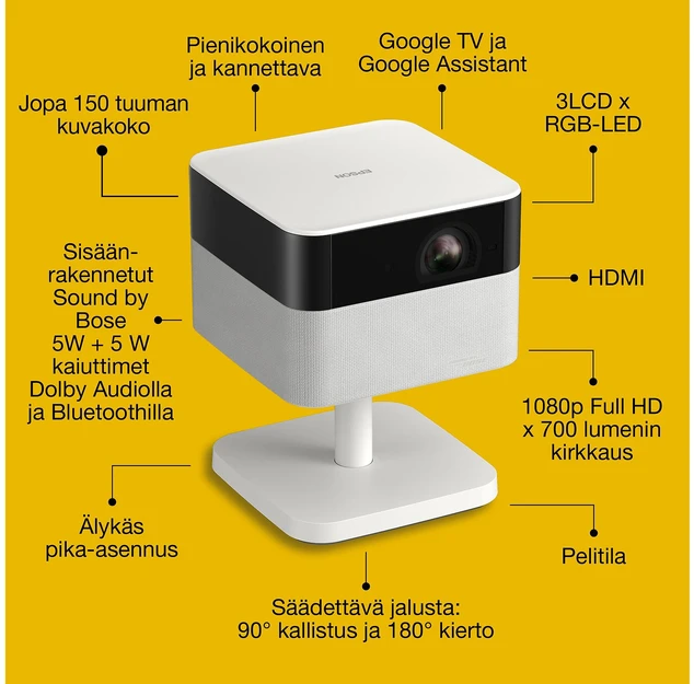 Išmanusis nešiojamas projektorius Epson Lifestudio Flex EF-71 | Full HD | Baltas