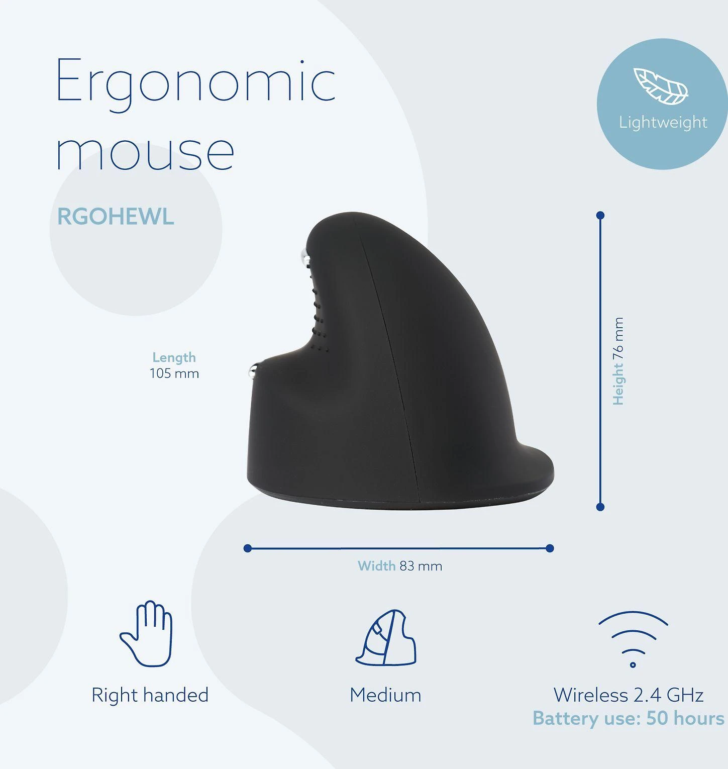 Pelė R-Go HE Break -ergonominen hiiri, BT, M-koko, oikealle kädelle