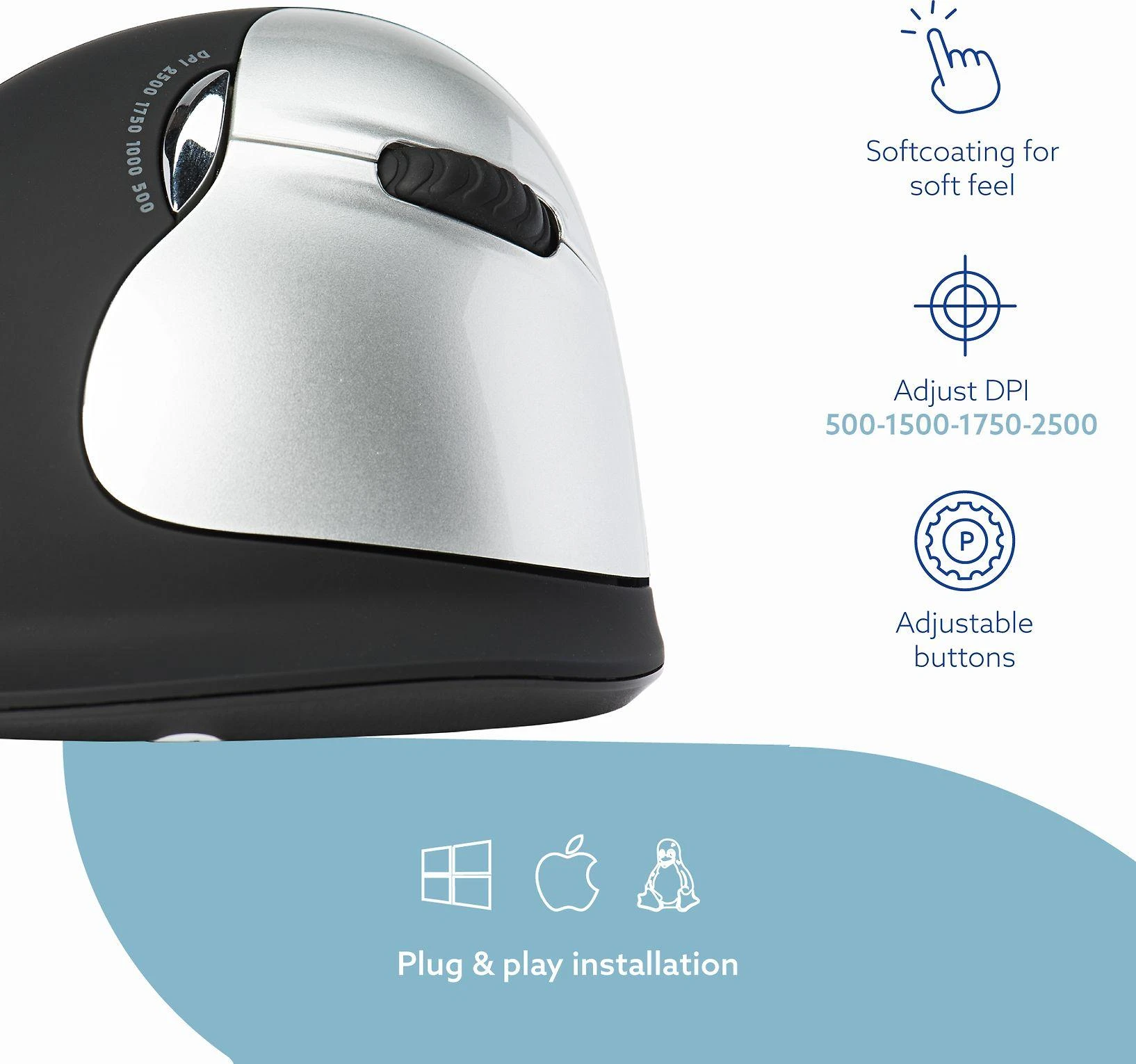 R-Go Tools HE Mouse Vertikali Ergonomiška pelė, dešinei rankai, belaidė