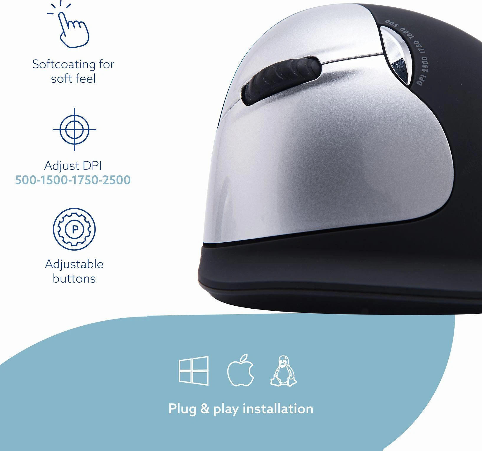 R Go Tools ERGONOMIC Pelė LARGE - HAND OVER185MM LEFT-HANDED belaidė