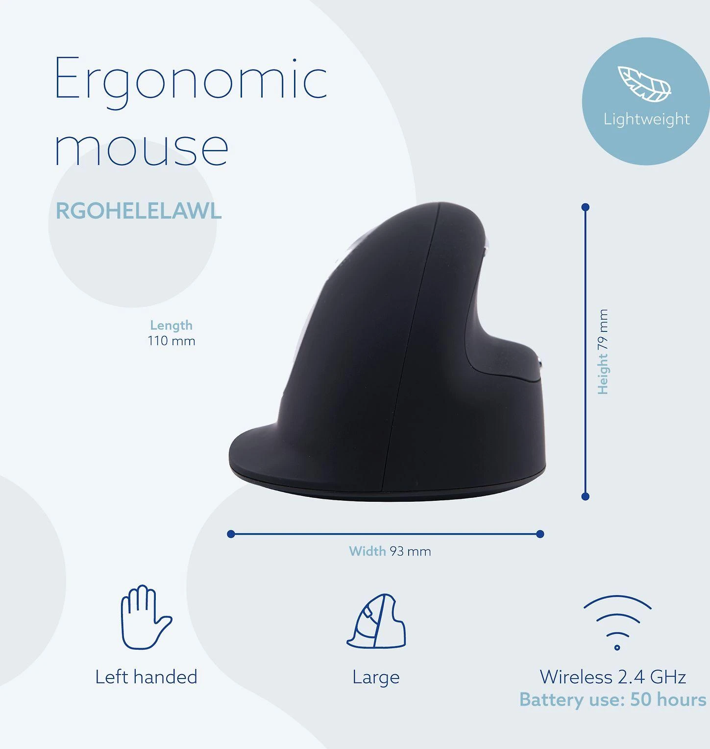 R Go Tools ERGONOMIC Pelė LARGE - HAND OVER185MM LEFT-HANDED belaidė