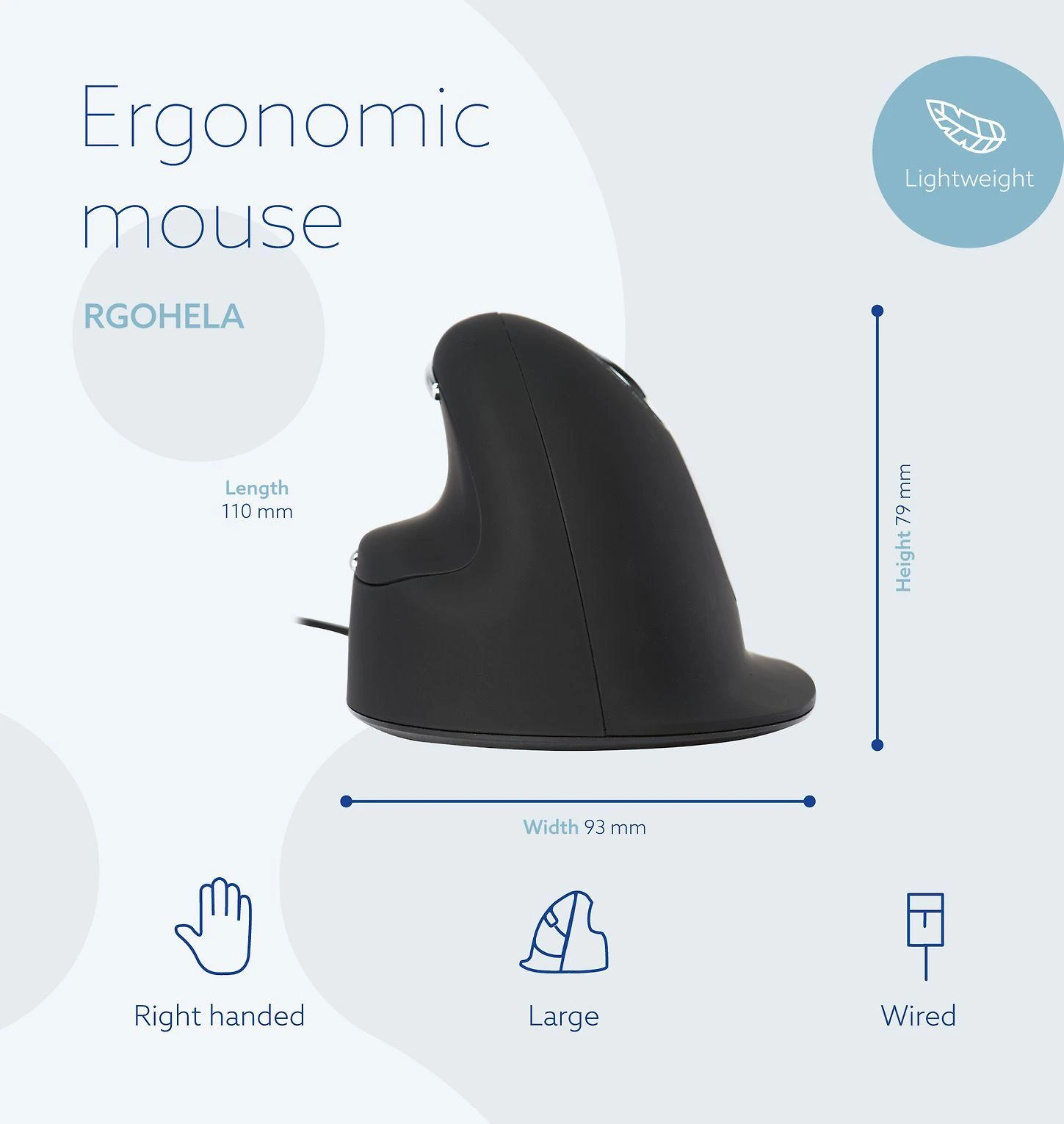 R Go Tools ERGONOMIC Pelė LARGE - HAND OVER185MM RIGHTHANDED su laidu
