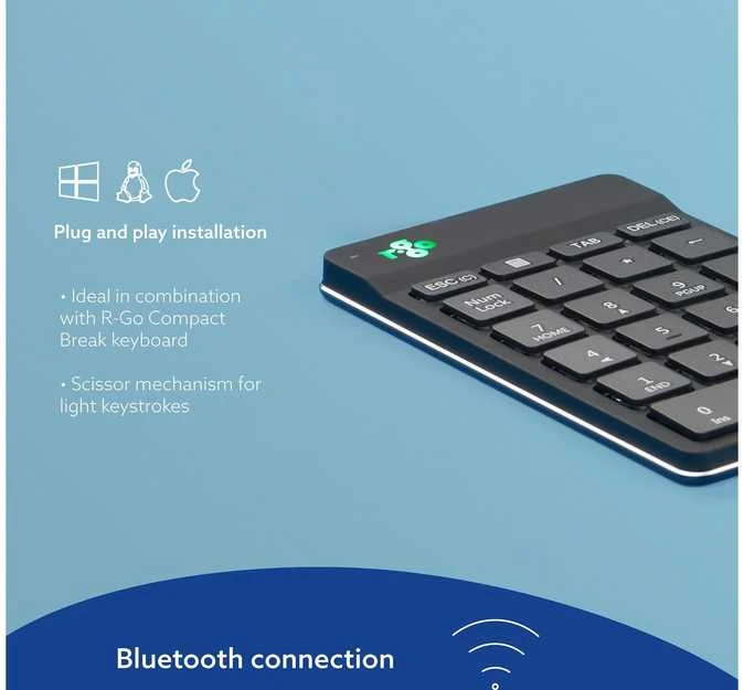 Klaviatūra R Go Tools R-GO NUMPAD BREAK ERGONOMIC - NUMERIC WIRELESS KEYPAD Juodas