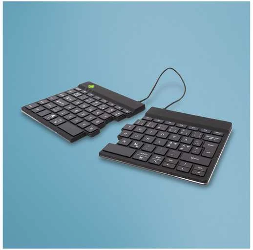 R-Go Tools Ergonomiška klaviatūra R-Go Split Break su stabdžių programine įranga, ergonomiška padalinta klaviatūra, QWERTY (NORDIC), Bluetooth, juodas, belaidis, Bluetooth, žirklinio mygtuko jungiklis, QWERTY, Juodas