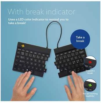 R-Go Tools Ergonomiška klaviatūra R-Go Split Break su stabdžių programine įranga, ergonomiška padalinta klaviatūra, QWERTY (NORDIC), Bluetooth, juodas, belaidis, Bluetooth, žirklinio mygtuko jungiklis, QWERTY, Juodas