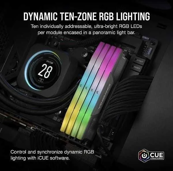 „Corsair Vengeance RGB DDR5-6000 RAM“, CL30, EXPO - 64 GB dviejų jungčių rinkinys, pilka