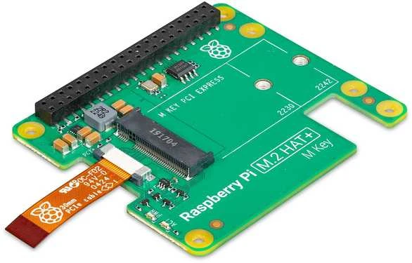 Raspberry Pi M.2 HAT+ plokštė su PCIe laidu