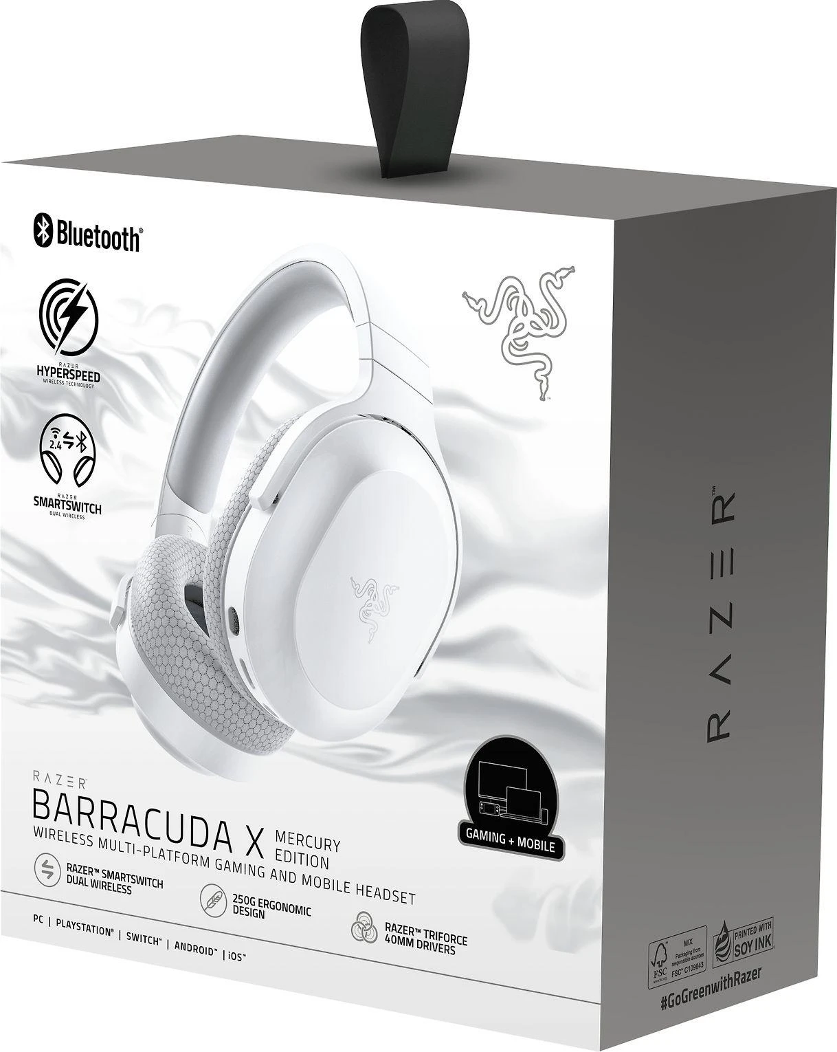 Belaidės žaidimų ausinės Razer Barracuda X Mercury, baltos spalvos