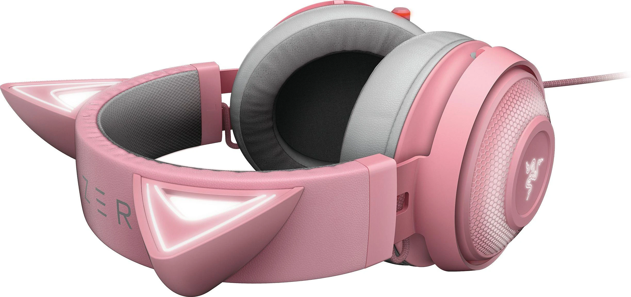 Žaidimų Ausinės Razer Kraken Kitty Edition Quartz, Chroma RGB, ANC mikrofonas, THX erdvinis garsas, USB jungtis, rožinės