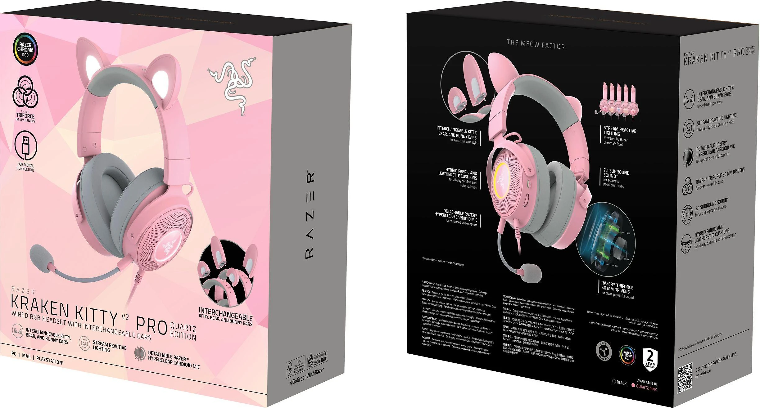 Razer | su laidu | Over-Ear | Ausinės Žaidimams | Kraken V2 Pro, Kitty Edition