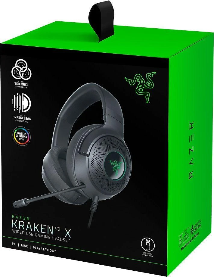 Razer Kraken V3 X žaidimų ausinės su laidu, USB Type-A Juodos