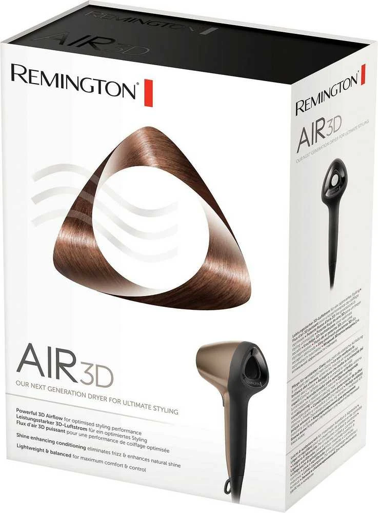 Plaukų džiovintuvas Remington The Salon Collection Air3D Plaukų džiovyklė | D7777 | 1800 W | Temperatūros nustatymų skaičius: 3 | Jonizavimo funkcija | Difuzoriaus antgalis | Ruda