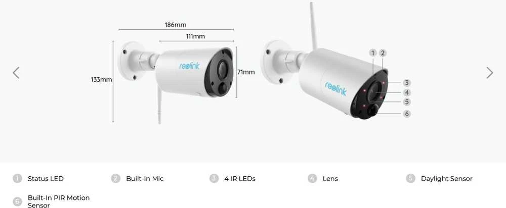 Akumuliatorinė kamera Reolink Argus Series B320, 3 MP, Wi-Fi, microSD