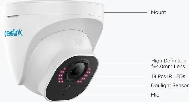 Reolink | IP kamera | RLC-510A | Kulka | 5 MP | Fiksuotas objektyvas | Maitinimas per Ethernet (PoE) | IP66 | H.264 | „MicroSD“ (maks. 256 GB) | Baltas