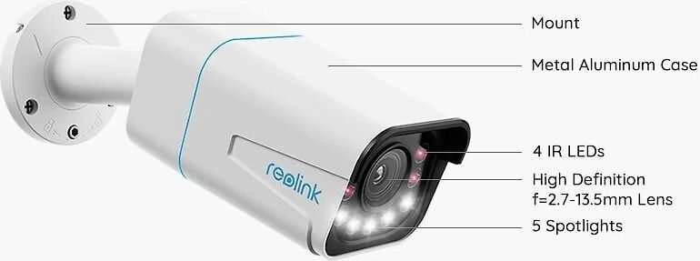 Reolink | 4K išmanioji PoE kamera su prožektoriumi ir spalvotu naktiniu matymu | P430 | Kulka | 8 MP | 2,7-13,5 mm | IP67 | H.265 | Micro SD, maks. 256 GB