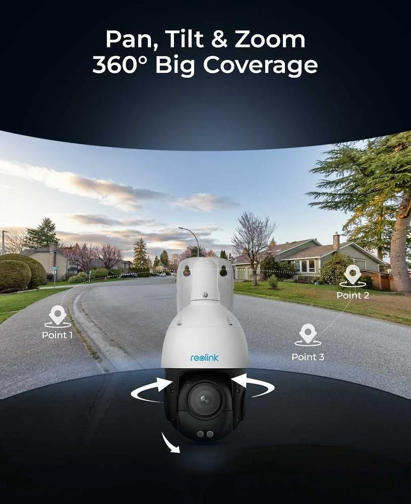 Reolink | Išmanioji 4K PoE apsaugos kamera su 16 kartų optiniu priartinimu | P850 | PTZ | 8 MP | 5,3–86 mm / maks. F1,6 | Maitinimas per Ethernet (PoE) | IP66 | H.265/H.264 | „Micro SD“, maks. 256 GB