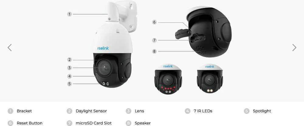 Reolink | Išmanioji 4K PoE apsaugos kamera su 16 kartų optiniu priartinimu | P850 | PTZ | 8 MP | 5,3–86 mm / maks. F1,6 | Maitinimas per Ethernet (PoE) | IP66 | H.265/H.264 | „Micro SD“, maks. 256 GB