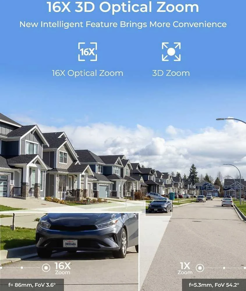 Reolink | Išmanioji 4K PoE apsaugos kamera su 16 kartų optiniu priartinimu | P850 | PTZ | 8 MP | 5,3–86 mm / maks. F1,6 | Maitinimas per Ethernet (PoE) | IP66 | H.265/H.264 | „Micro SD“, maks. 256 GB