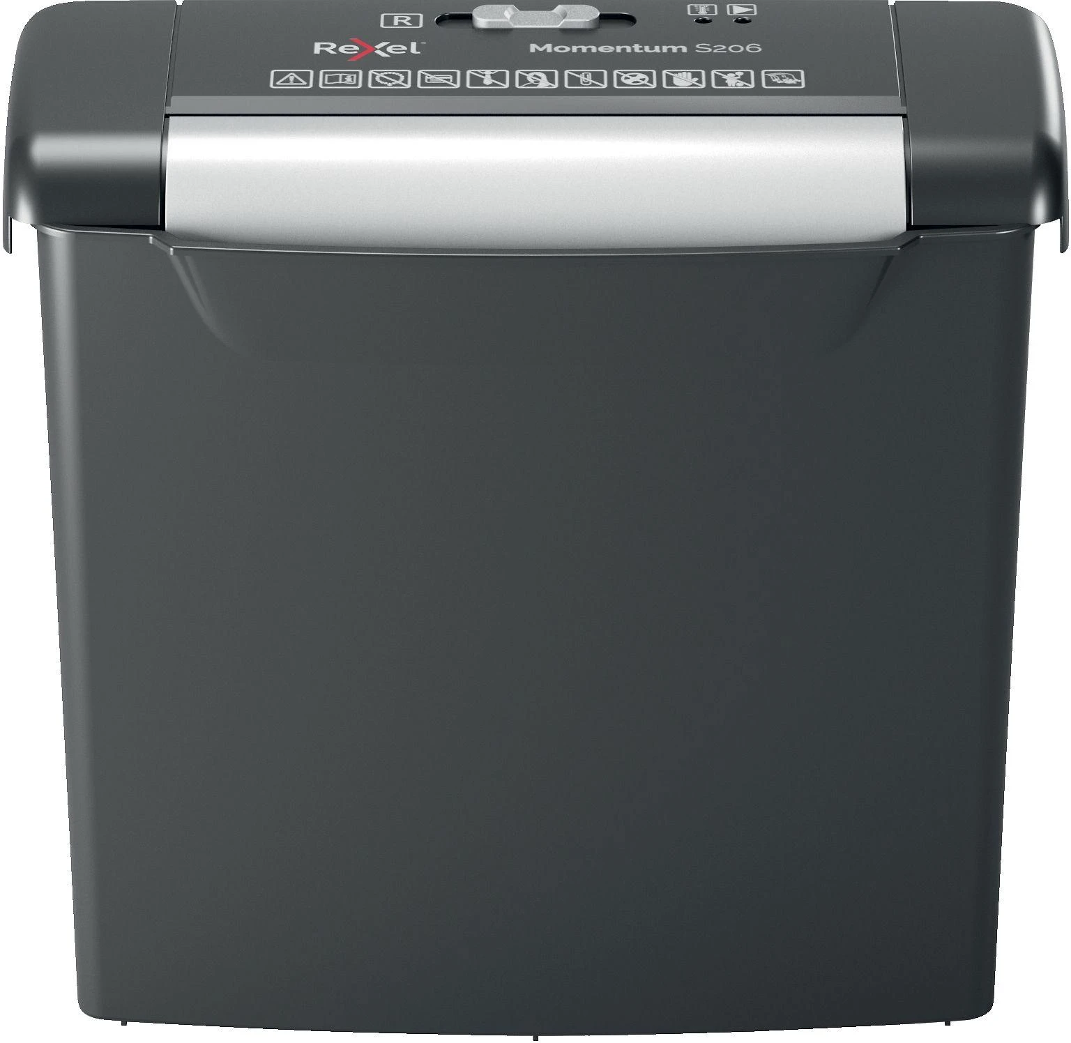 Rexel Momentum S206 popieriaus smulkintuvas iš priekio