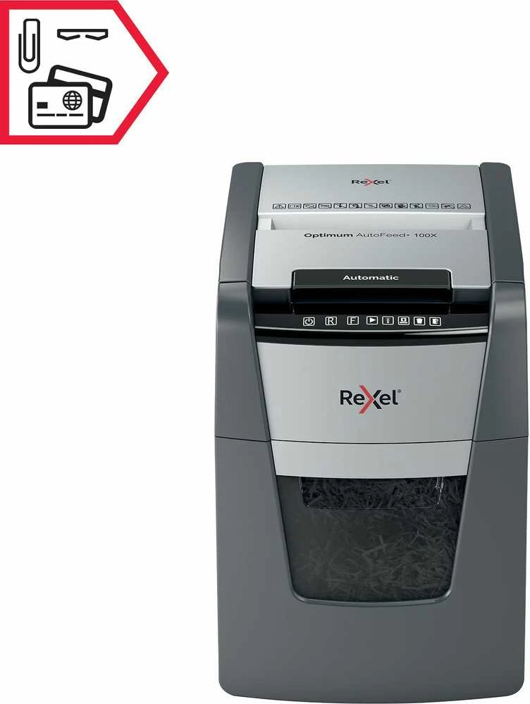 Automatinis dokumentų naikiklis Rexel Optimum Autofeed 100X, 4x28mm, P4, 34l
