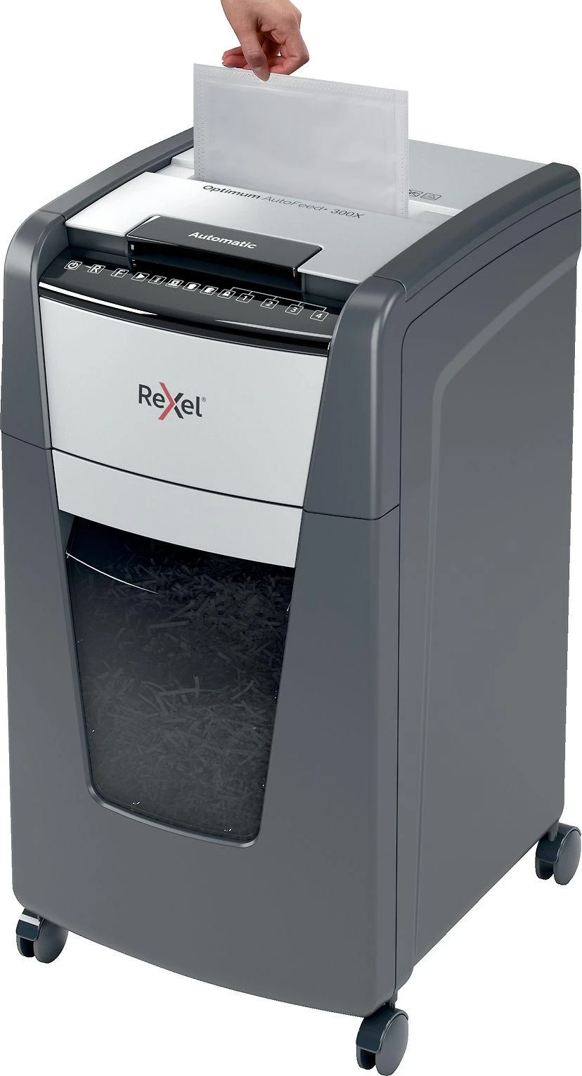 Automatinis dokumentų naikiklis Rexel Optimum Autofeed 300X, 4x25mm, P4, 60l