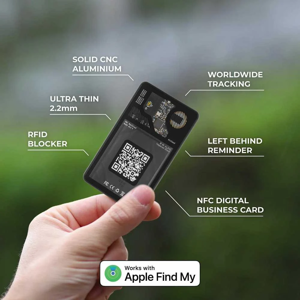 Rolling Square AirCard Tracker veikia su Apple Find my | „Skaitmeninė vizitųkartė“.