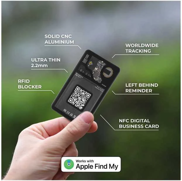 Rolling Square AirCard Tracker veikia su Apple Find my | „Skaitmeninė vizitųkartė“.