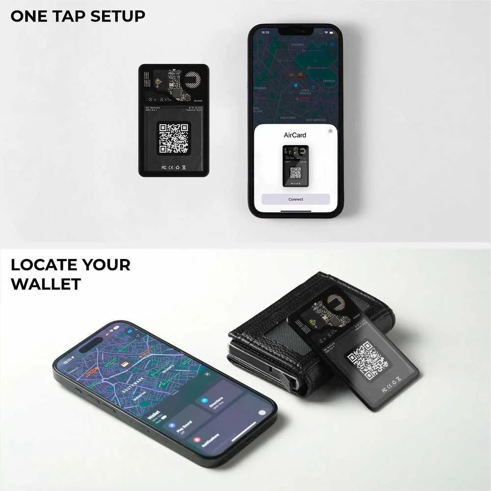 Rolling Square AirCard Tracker veikia su Apple Find my | „Skaitmeninė vizitųkartė“.