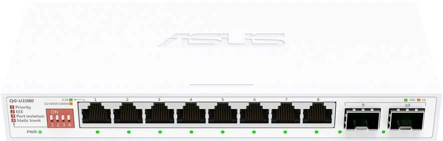 Šakotuvas Asus | QG-U1080 | 8 prievadų 2.5G ir 2 prievadų 10G SFP+ komutatorius | Nevaldomas | Stalinis | SFP+ jungčių kiekis: 2 x 10G SFP+ jungtys