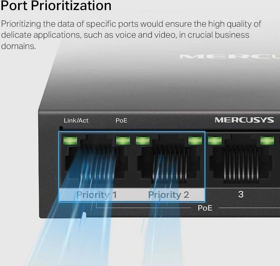 Šakotuvas Mercusys MS105GP 5-porttinen PoE+-kytkin