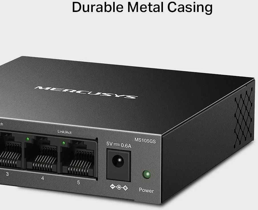 Šakotuvas „Mercusys“ | 5 prievadų gigabito stalinis komutatorius | MS105GS | Nevaldomas | Stalinis | Gigabito eternetas (varinis) jungtys kiekis: 5