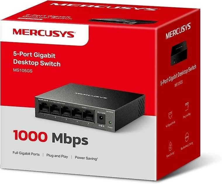 Šakotuvas „Mercusys“ | 5 prievadų gigabito stalinis komutatorius | MS105GS | Nevaldomas | Stalinis | Gigabito eternetas (varinis) jungtys kiekis: 5