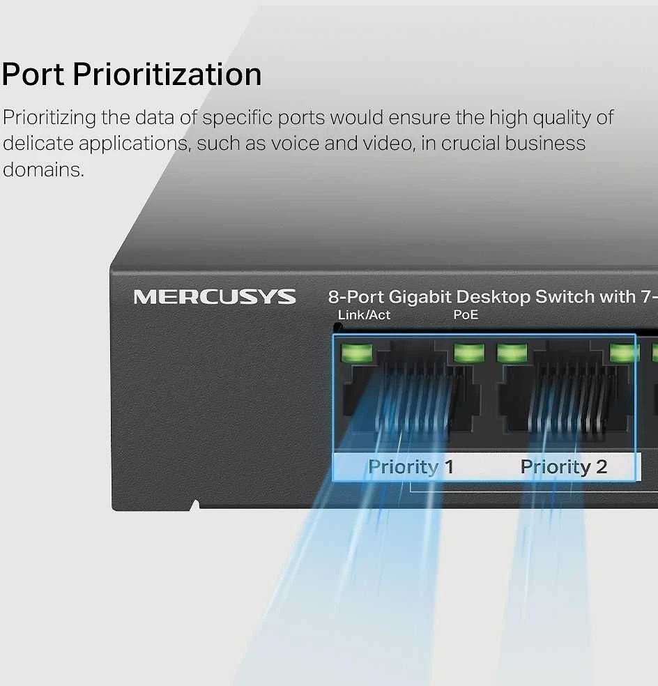 Šakotuvas Mercusys MS108GP -7 -porttinen PoE+ kytkin