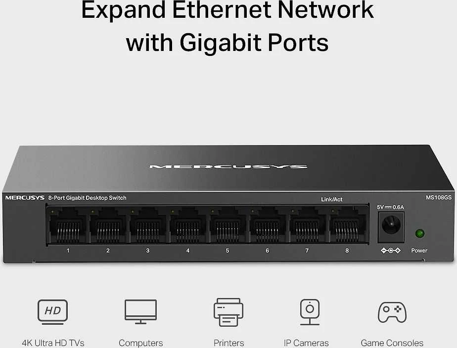 Maršrutizatorius TP-Link Komutatorius - Mercusys 8-Port Gigabit Stalo Komutatorius 16 Gbit/s