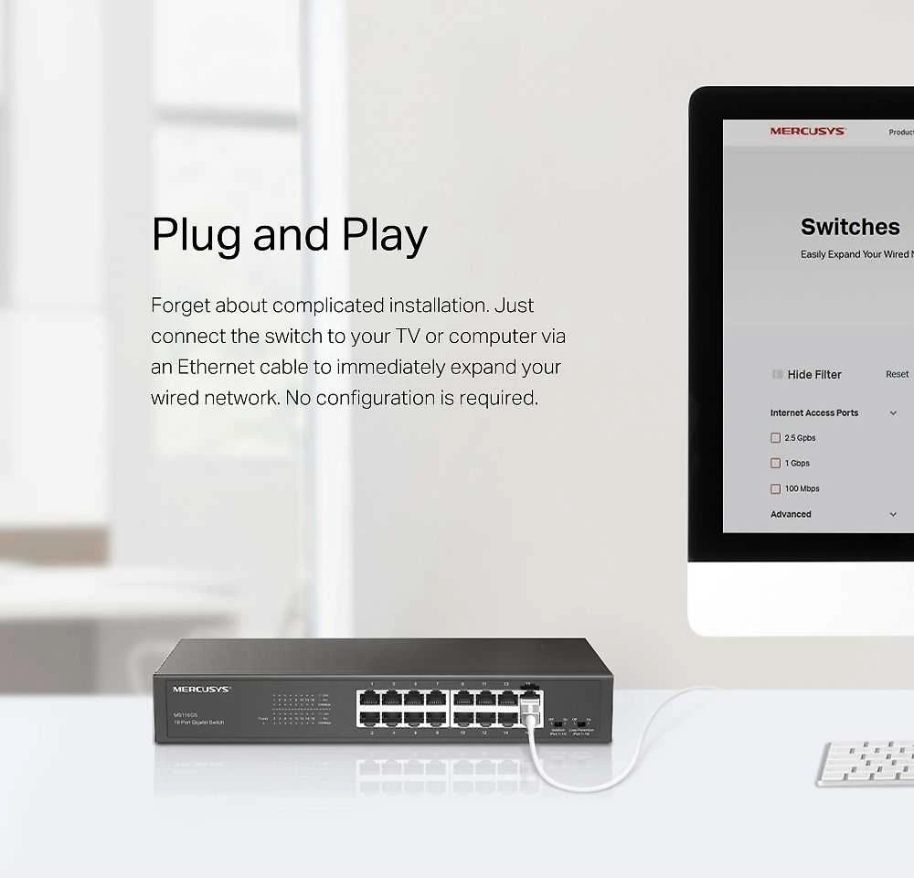 Šakotuvas Mercusys MS116GS Network Switch Juodas