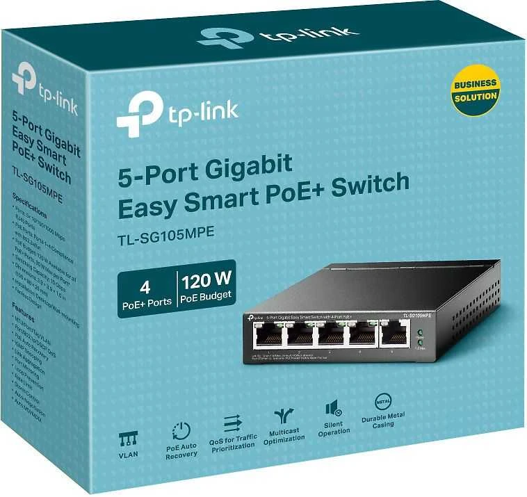 Maršrutizatorius TP-LINK | 5 prievadų Gigabit Easy Smart Switch su 4 prievadų PoE+ | TL-SG105MPE | Tvarkoma L2 | Darbalaukis | 60 mėn.