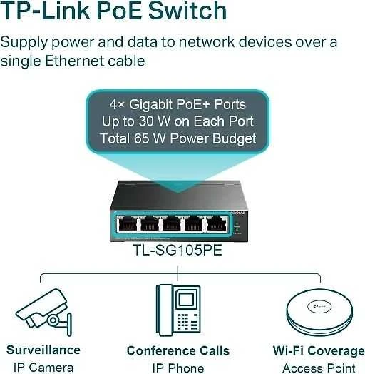 Šakotuvas TP-LINK TL-SG105PE -5-porttinen PoE kytkin