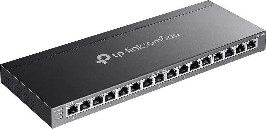 Šakotuvas TP-LINK | „etStream“ 16 prievadų gigabito išmanusis komutatorius su 8 prievadų „PoE+“ | TL-SG2016P | Valdomas žiniatinklyje | Stalinis | Maitinimo šaltinis: išorinis