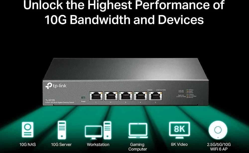 Šakotuvas TP-LINK TL-SX105 -5-porttinen Multi-Gigabit -kytkin