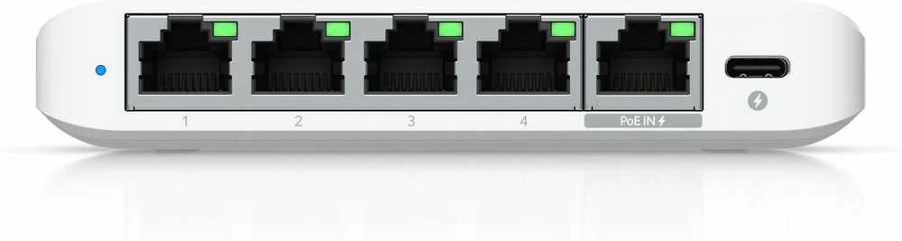 Šakotuvas UBIQUITI COMPACT, 5 PRIESTŲ 2,5G JUNGIKLIS, GALIMAS MAITINTI SU POE ARBA USB-C ADAPTERIU.